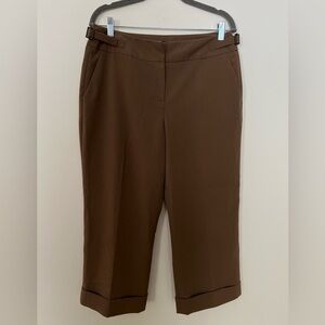2/$25 Larry Levine Womens Cullote Pants Capri 10 Brown High Waist Flat‎ Loose